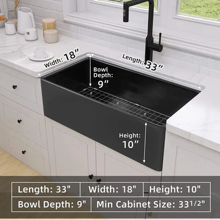 Évier de cuisine de style campagnard en porcelaine noire à tablier