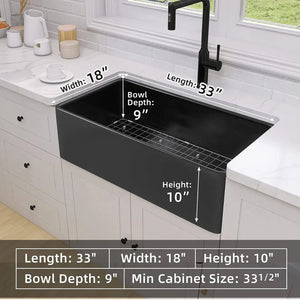 Apron Sink Porcelain Black Farmhouse Kitchen Sink