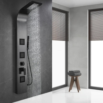 Black Shower Panel 5 Functions Jet with Hot and Cold Line