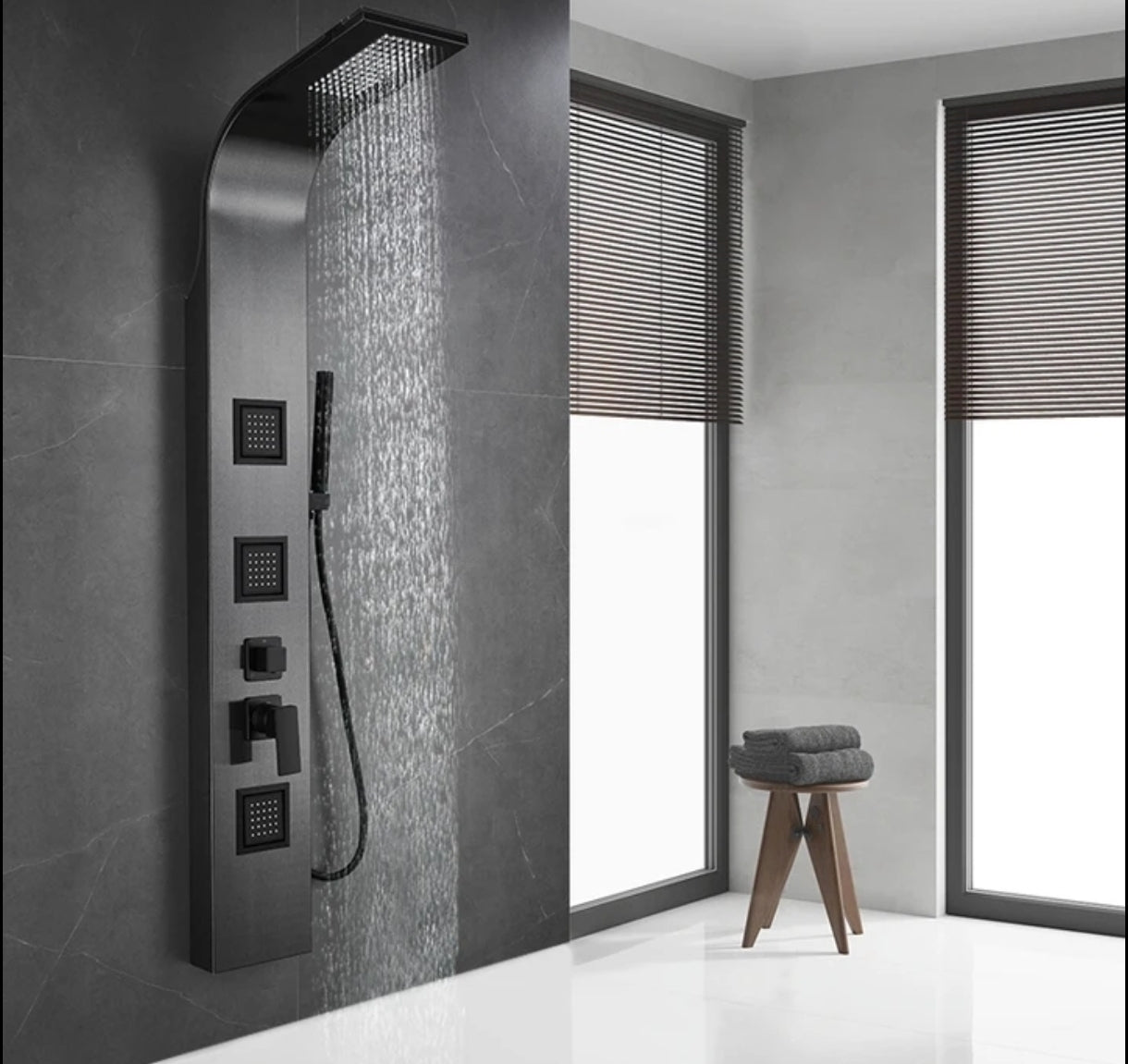 Black Shower Panel 5 Functions Jet with Hot and Cold Line