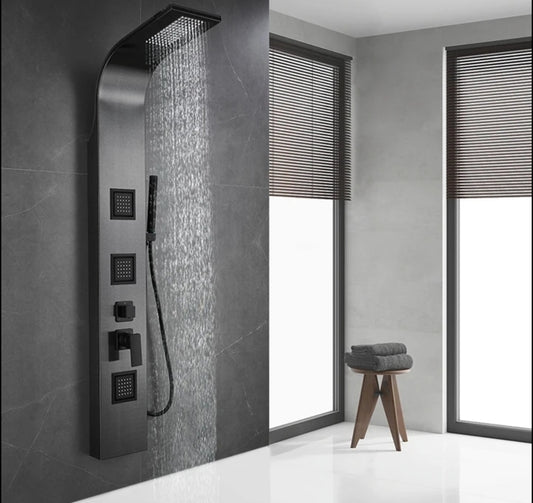 Black Shower Panel 5 Functions Jet with Hot and Cold Line