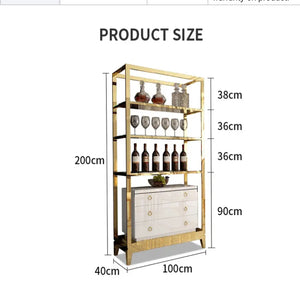 Office Bookshelves Wine Cabinet Display Rack Electroplated Stainless Steel with Drawer 3layer