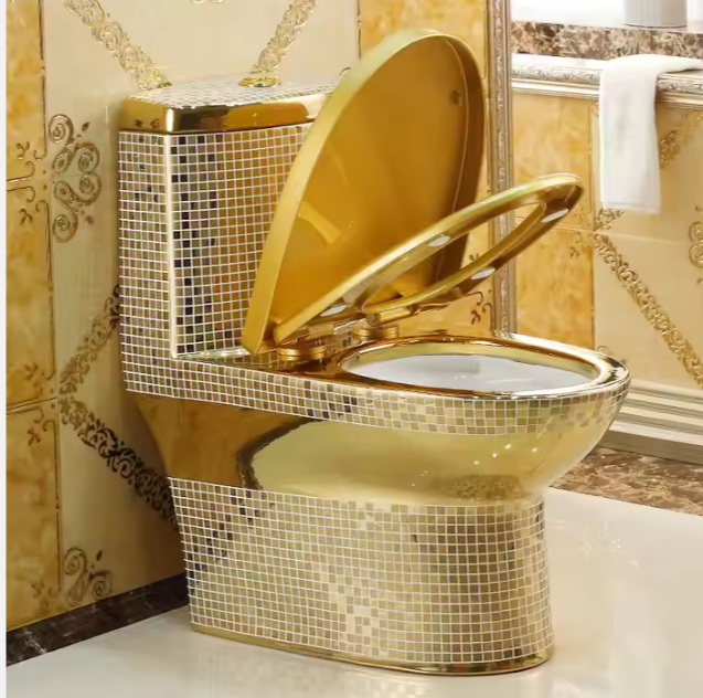 Gold Toilet Bowl Striped Style Luxury Modern Electroplated