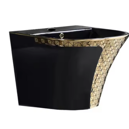 Black and Gold Hanging Basin Sink Wall Luxury Modern Style Porcelain Electroplated