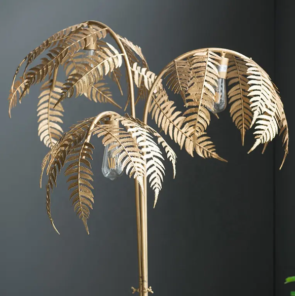 Modern Design Standing Palm Tree Lamp Led Gold leaf iron Table Light Creative for Home decor