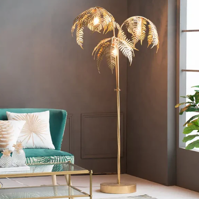 Modern Design Standing Palm Tree Lamp Led Gold leaf iron Table Light Creative for Home decor