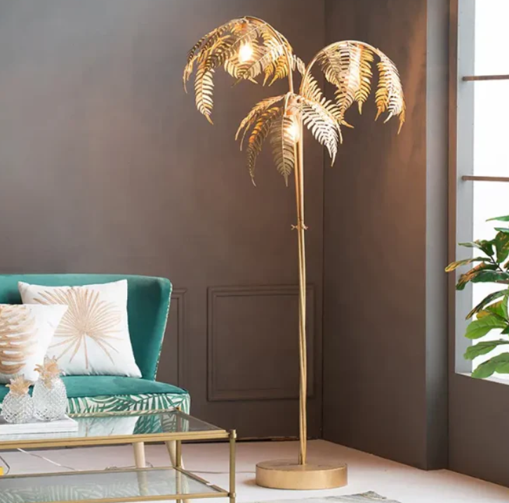 Modern Design Standing Palm Tree Lamp Led Gold leaf iron Table Light Creative for Home decor