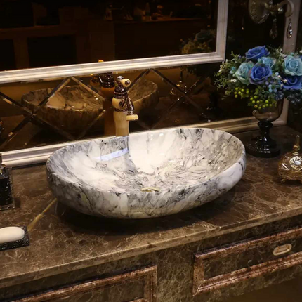 Artistic Black White Marble Basin Modern Style Edition