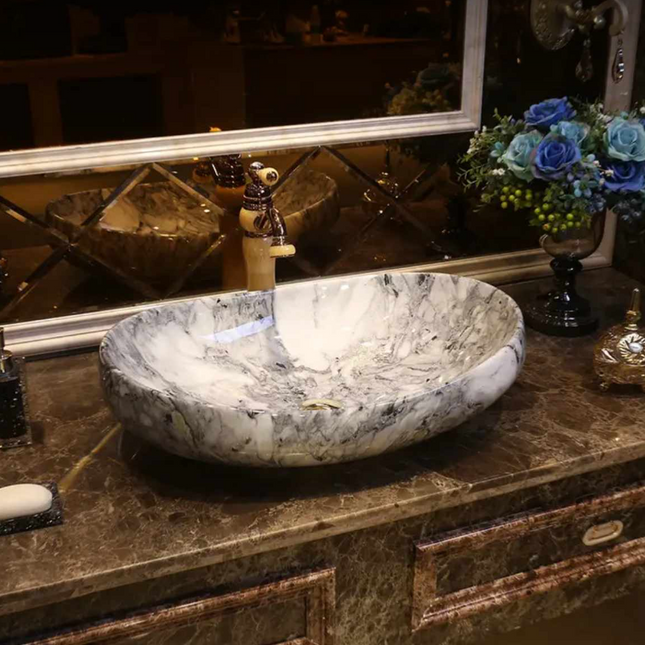 Artistic Black White Marble Basin Modern Style Edition