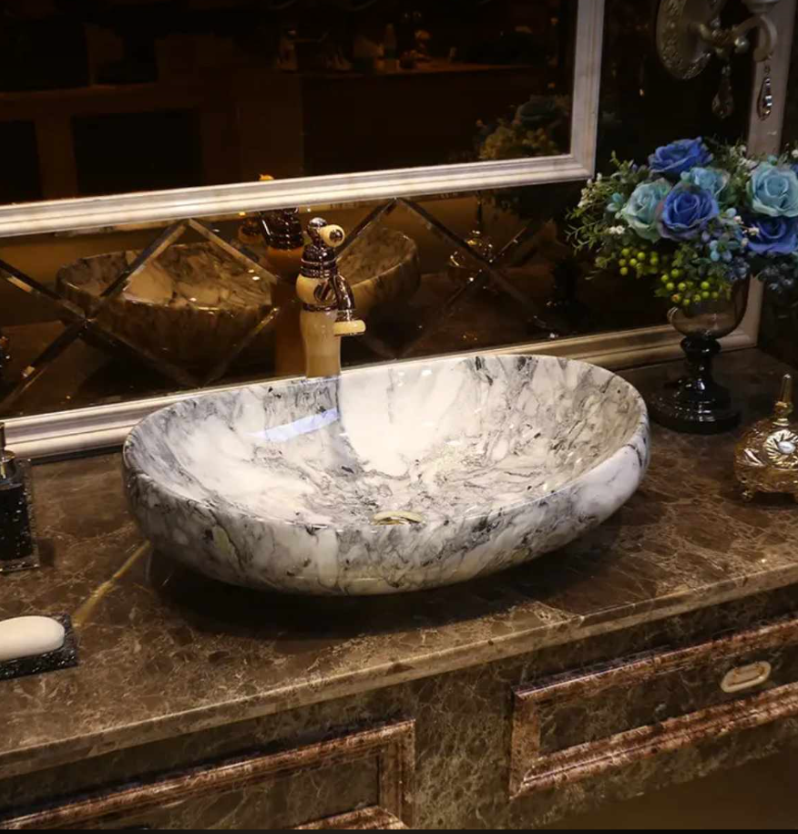 Artistic Black White Marble Basin Modern Style Edition