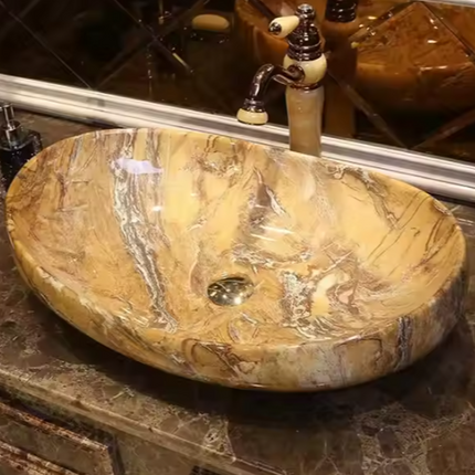 Artistic Brown Beige Marble Basin Modern Style Edition