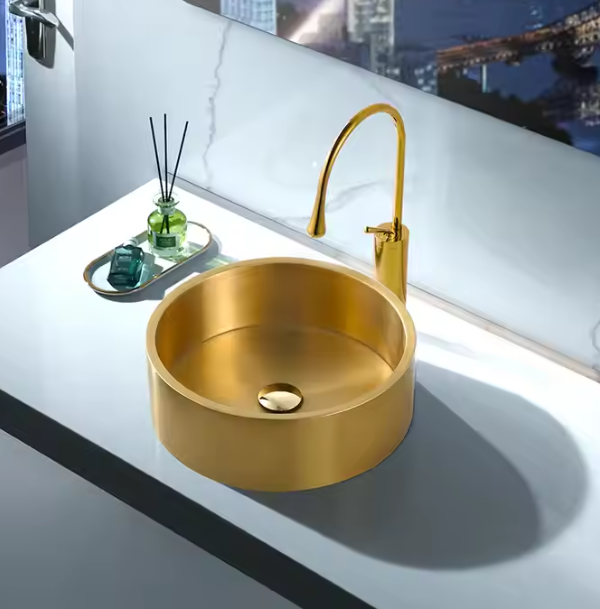 Gold Stainless Steel Countertop Bathroom Basin Modern Style Edition