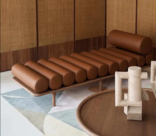 Modern Bench Chair Hotel Living Room Brown Comfy Daybed Sofa Bench Bedroom Leather Leisure Bed End Stool