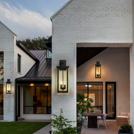 22-Inch Matte Black Dusk Dawn Outdoor Wall Lantern Clear Glass 2-Light Weatherproof Fixture