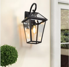 Load image into Gallery viewer, 21-Inch Modern Outdoor Wall Lantern Black Metal and Clear Glass Sconce Water-Proof Aluminum Base
