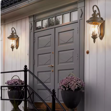 Vintage 22-Inch Outdoor Wall Lantern with Weatherproof Clear Glass Shade Aluminum Base Waterproof Sconce