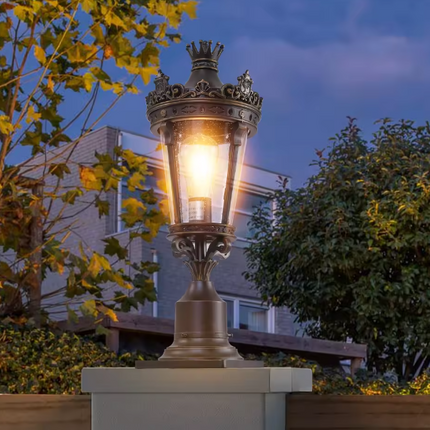 Vintage Crown Post Lantern Waterproof Clear Glass Outdoor Lighting Fixture