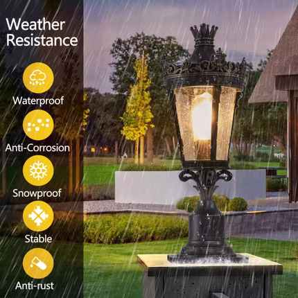 Vintage Crown Post Lantern Waterproof Clear Glass Outdoor Lighting Fixture