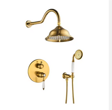 Charger l&#39;image dans la galerie, Classic Gold Antique Wall Mounted Brass Bath Shower Set 2-Function Concealed Bathroom Rainfall Shower Gold Chrome Ceramic
