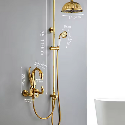 Robinet mural Golden Swan, système de douche à double poignée en laiton avec pommeau de douche effet pluie poli