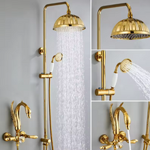 Charger l&#39;image dans la galerie, Golden Swan Wall Mounted Faucet Dual Handle Brass Shower System with Polished Rain Shower Head
