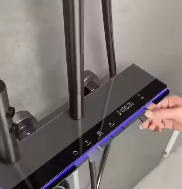 Intelligent LED Digital Display Shower Set Polished Bath Faucet System Rainfall Soft Massage