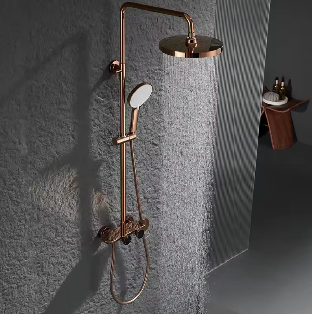 Rose Gold Rail Brass Luxury Wall Thermostatic Bathroom Shower Faucet Rain Faucet Set the Shower