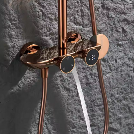 Ensemble de robinetterie de douche thermostatique murale de luxe en laiton doré rose avec barre de douche effet pluie