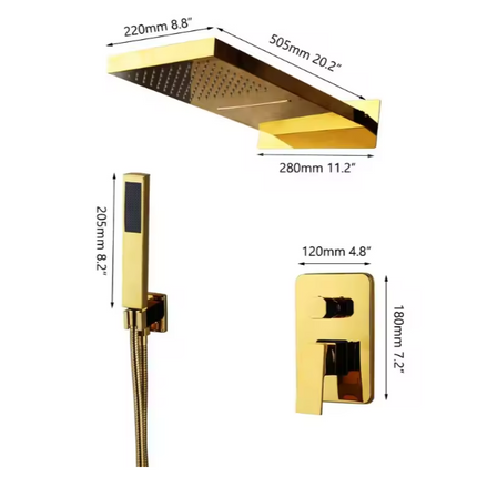Ensemble de robinetterie Golden Shower, pommeau de douche effet pluie, robinet en laiton 