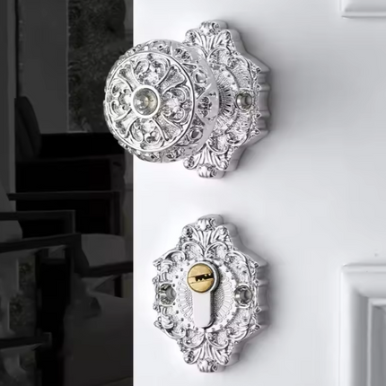 European Vintage Brass Door Lock Set – Luxury Carved Handle Gold Door Knob