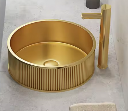 304 Stainless Steel Gold Round with Hand Art Designs Wash Basin