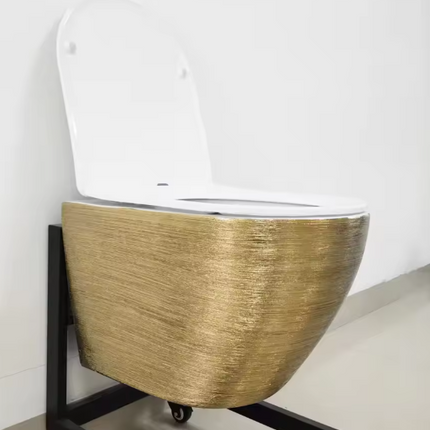 Hanging Wall Mounted Toilet Bowl Gold Electroplated with system