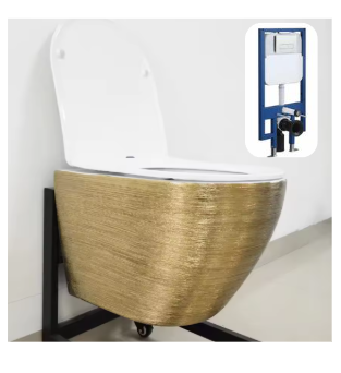 Hanging Wall Mounted Toilet Bowl Gold Electroplated with system