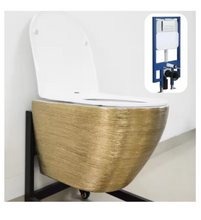 Load image into Gallery viewer, Hanging Wall Mounted Toilet Bowl Gold Electroplated with system
