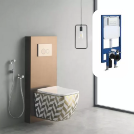 Toilet White and Gold Electroplated Porcelain Hanging Square Golden Wall Hung Toilet