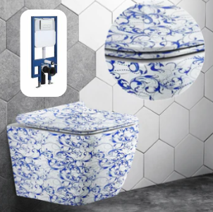 Wandhängendes WC, europäisches Design, wasserloses, florales WC, wandmontiertes WC 