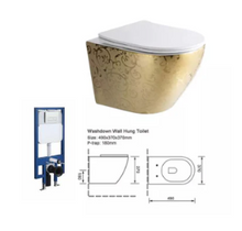 Load image into Gallery viewer, Washdown Wall Toilet Bowl Gold Electroplated with Push buttons and built in Tank
