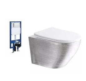 Silver Hanging Wall Mounted Toilet Bowl
