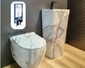 Marble Pattern Ceramic Hanging Toilet and Pedestal