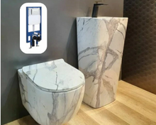 Load image into Gallery viewer, Marble Pattern Ceramic Hanging Toilet and Pedestal
