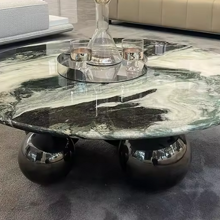 Luxury Modern Custom Made Nordic Black Italian Round Marble Coffee Table