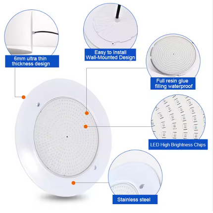6 mm flache, harzgefüllte, wasserdichte 35-W-RGB-LED-Schwimmbadleuchte (IP68) – Ultradünne Unterwasser-Poolbeleuchtung 