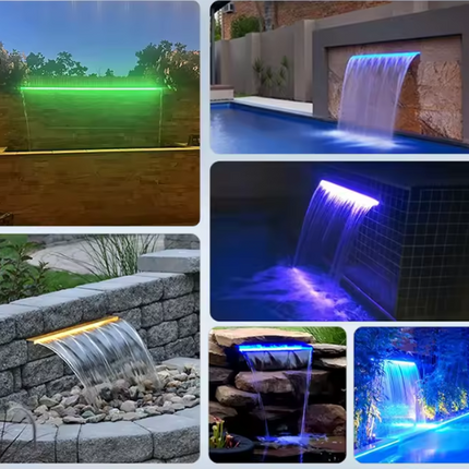 Outdoor Acrylic Water Cascade Fountain for Swimming Pool & Spa – Modern LED Waterfall Feature