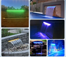 Load image into Gallery viewer, Outdoor Acrylic Water Cascade Fountain for Swimming Pool &amp; Spa – Modern LED Waterfall Feature
