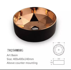 Matt Black Rose-Gold Inside Bathroom sanitary ware Counter Top Luxury Hand Wash Basin