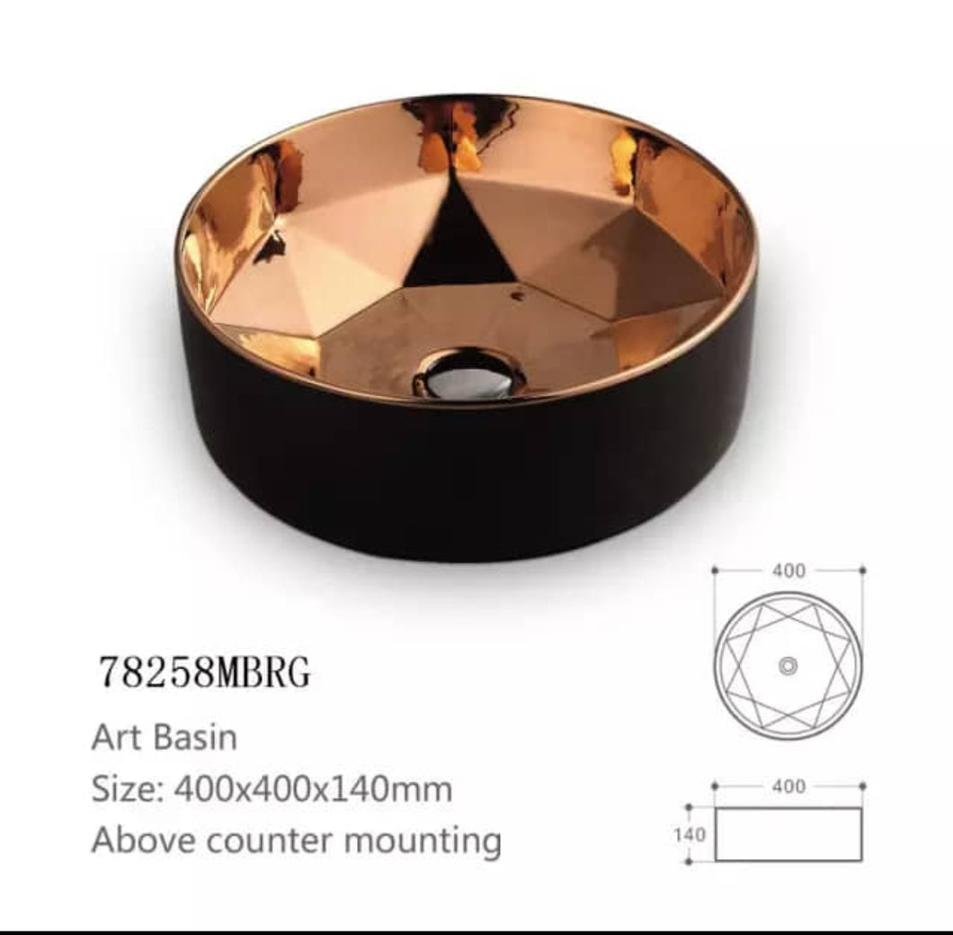 Matt Black Rose-Gold Inside Bathroom sanitary ware Counter Top Luxury Hand Wash Basin
