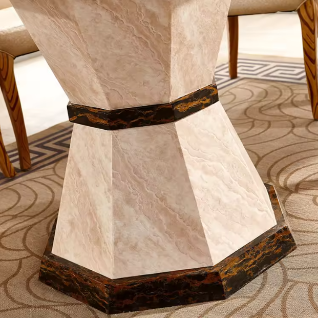 Nordic Round Marble Dining Table with 6 Chairs – Luxury Solid Wood & Genuine Leather Dining Set