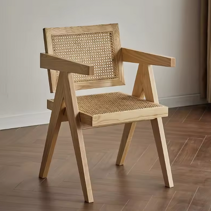 French Retro Dining Chair – Vintage Solid Wood Armchair with Backrest