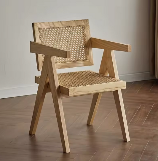 French Retro Dining Chair – Vintage Solid Wood Armchair with Backrest