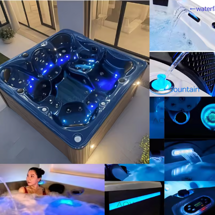 Luxury Outdoor Freestanding Jacuzzi Spa Hot Tub – 5-Person Whirlpool Massage Pool with LED Lights & Bluetooth